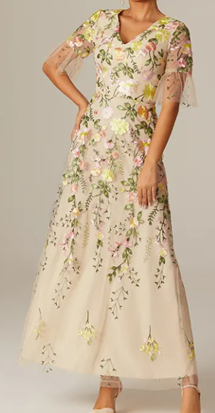 AW BRIDAL 8 M Cream Carole Floral Embroidered Formal Party Maxi Dress B29